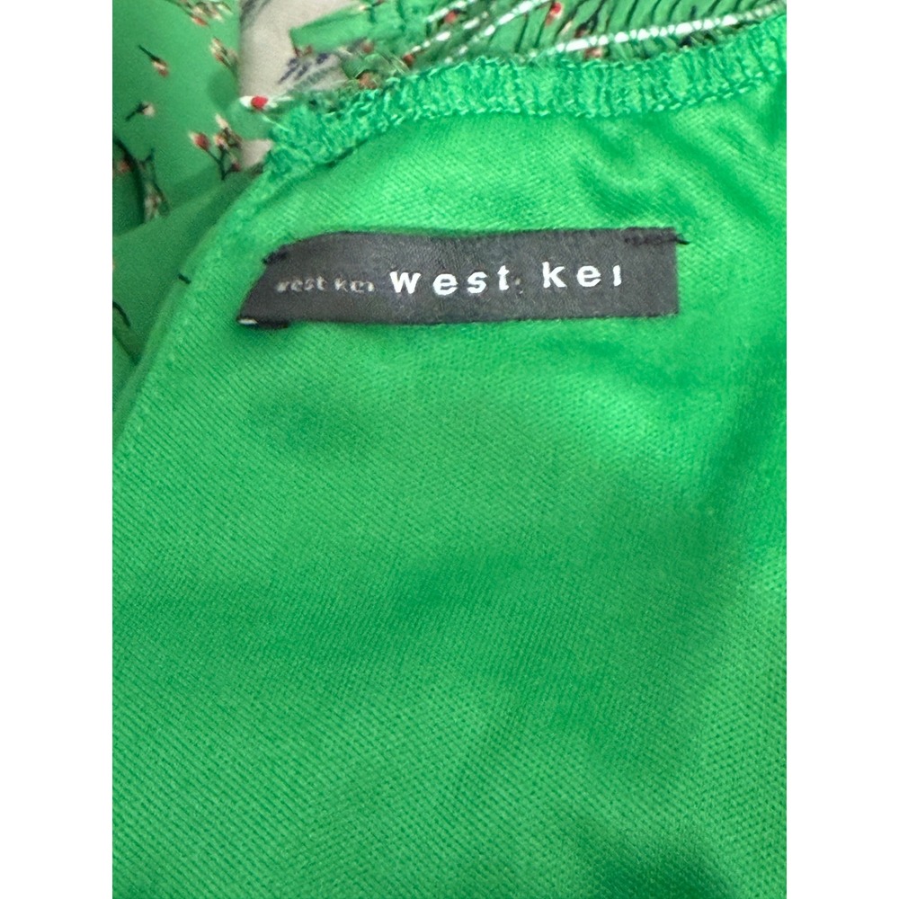 West Kei Vibrant Green Floral Halter High-Low Smocked Waist Lined Dress Sz-Small - Picture 2 of 10